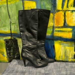 Vintage tall black leather heeled boots size 7.5 made in Italy 🇮🇹
